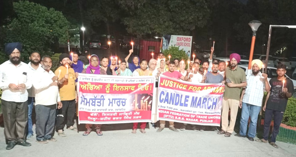 A candlelight march was held at Nawanshahr to demand justice for the lady doctor of Kolkata